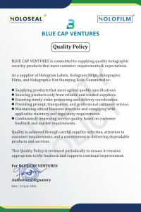 Quality Policy - Holofilm - Brand of Blue Cap Ventures